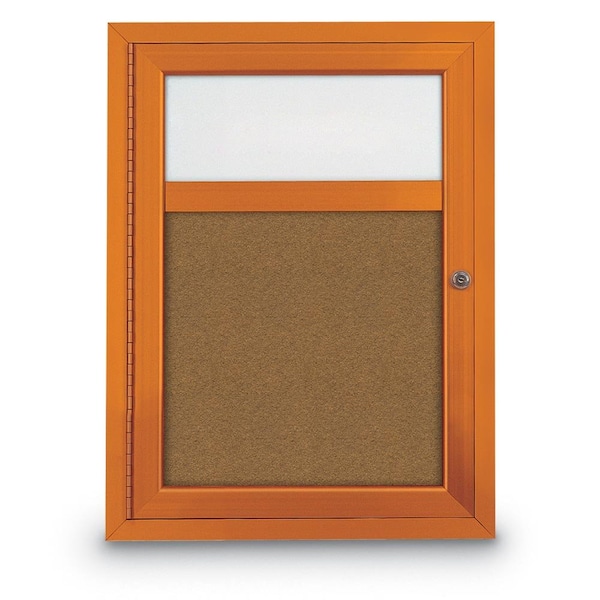 Slim Enclosed Corkboard, 30"x30", Black Alum Frame/Buff